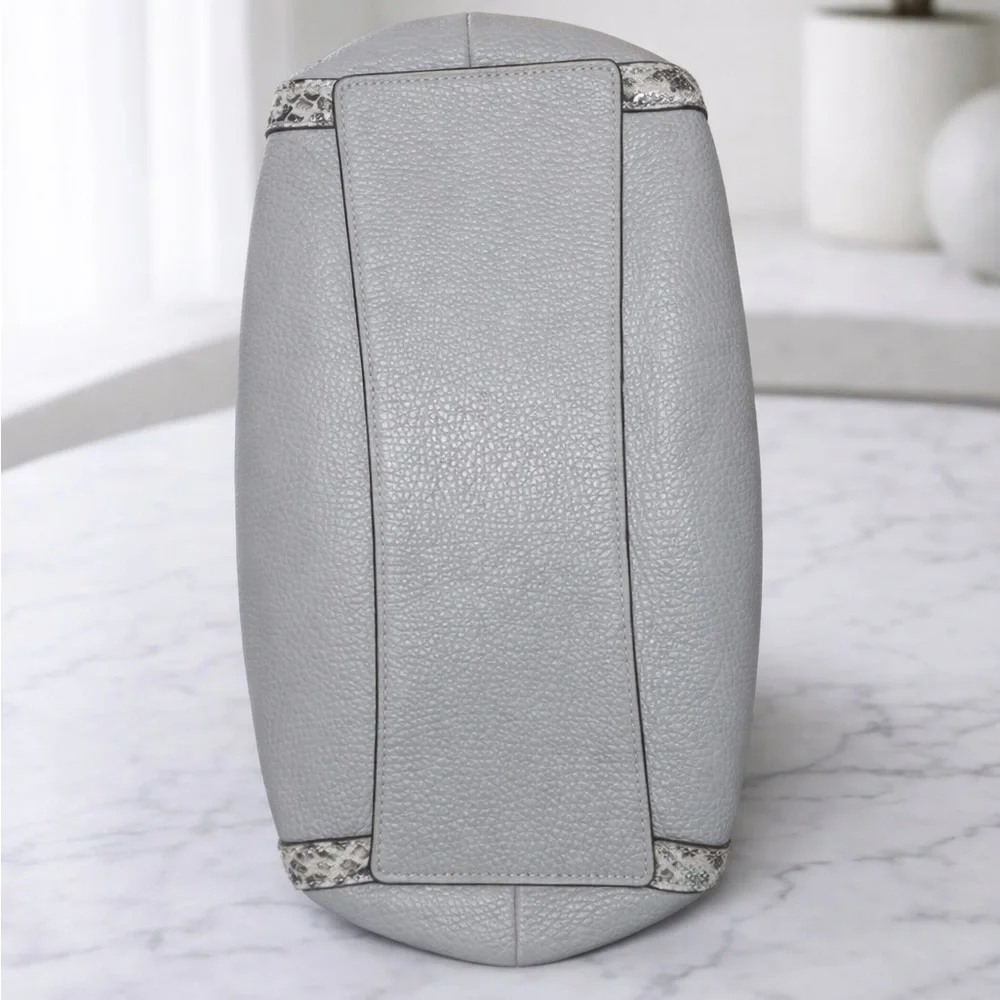 Coach Pebbled Leather Gray Hobo Shoulder Bag with Exotic Snakeskin-Embossed Trim